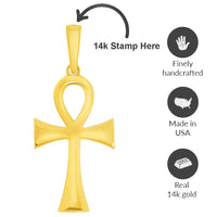 Load image into Gallery viewer, Jewelry America Polished 14k Yellow Gold 1.3 Inch Classic Egyptian Ankh Cross Pendant with Figaro Chain Necklaces
