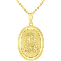 Load image into Gallery viewer, 14k Yellow Gold Sacred Heart of Jesus Christ On Oval Miraculous Medal Pendant Necklace
