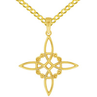 Load image into Gallery viewer, 14k Yellow Gold Witch&#39;s Knot Cross Wiccan Symbol Pendant with Rolo Curb Chain Necklace
