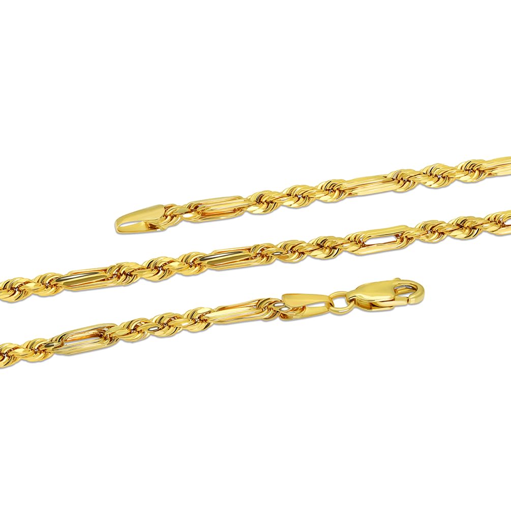 14k Yellow Gold Hollow 3mm Figarope Chain Figaro Rope Necklace with Lobster  Claw