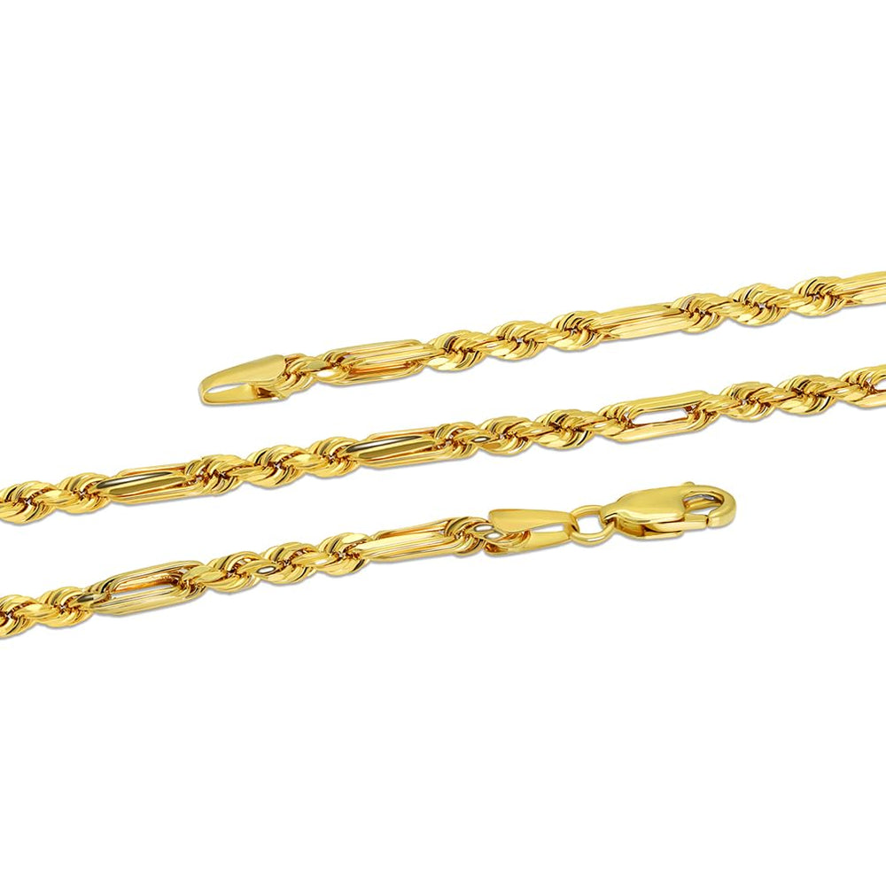 14k Yellow Gold Hollow 3mm Figarope Chain Figaro Rope Necklace with Lobster Claw