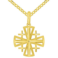 Load image into Gallery viewer, 14k Yellow Gold Christian Crusaders Jerusalem Cross Pendant with Cuban Curb Chain Necklace
