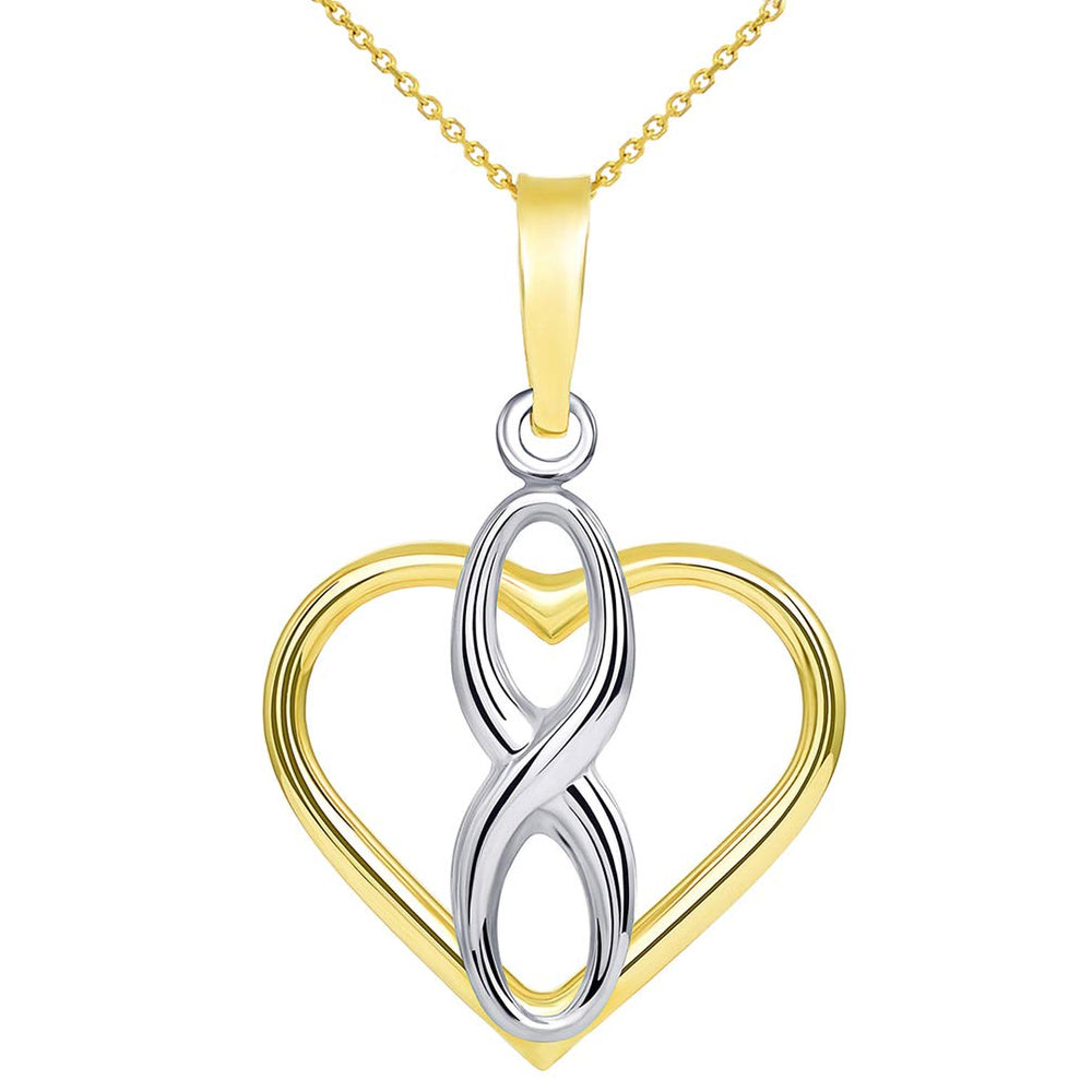 14k Two Tone Gold Vertical Infinity Sign in Open Heart Pendant Necklace