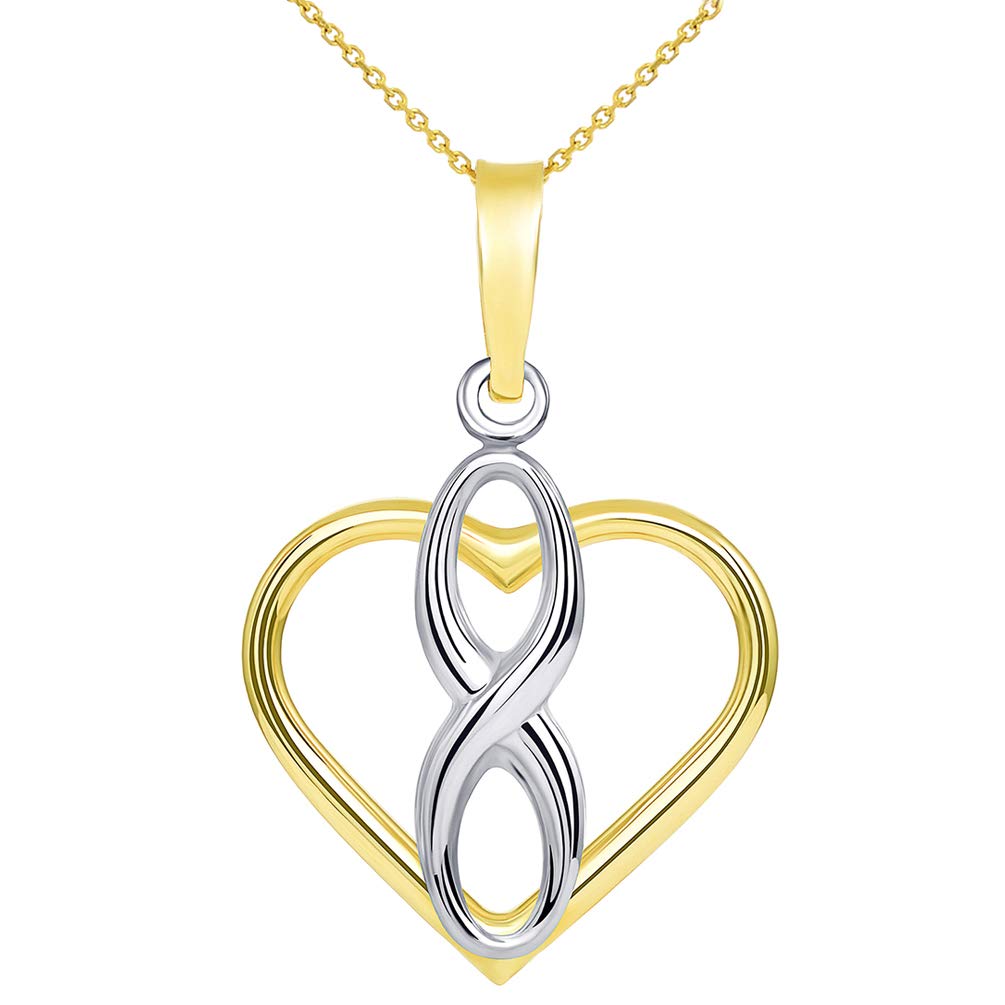 14k Two Tone Gold Vertical Infinity Sign in Open Heart Pendant Necklace