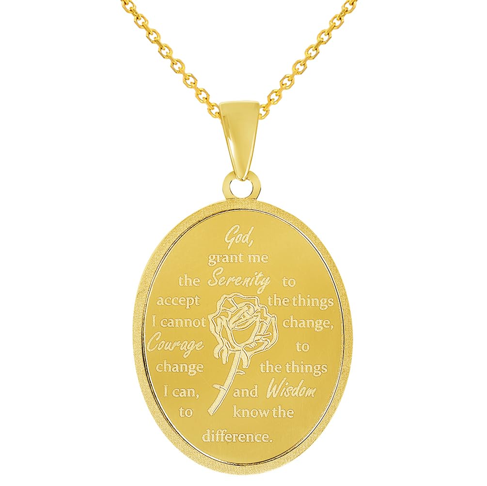 14k Yellow Gold God Grant Me the Serenity Prayer Pendant with Rolo Cable Chain Necklace