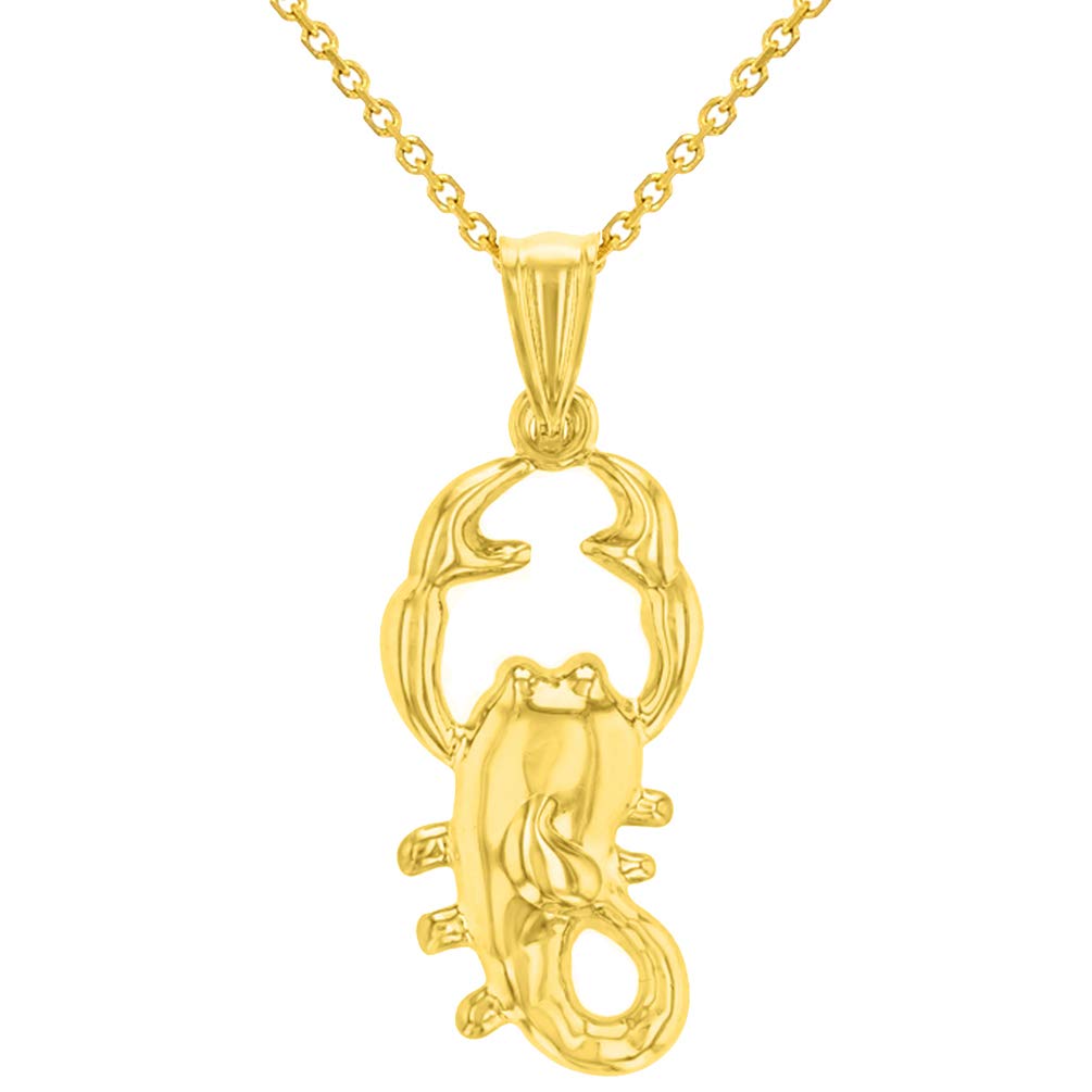High Polish 14k Yellow Gold 3D Scorpio Zodiac Sign Scorpion Animal Pendant With Cable Chain Necklace