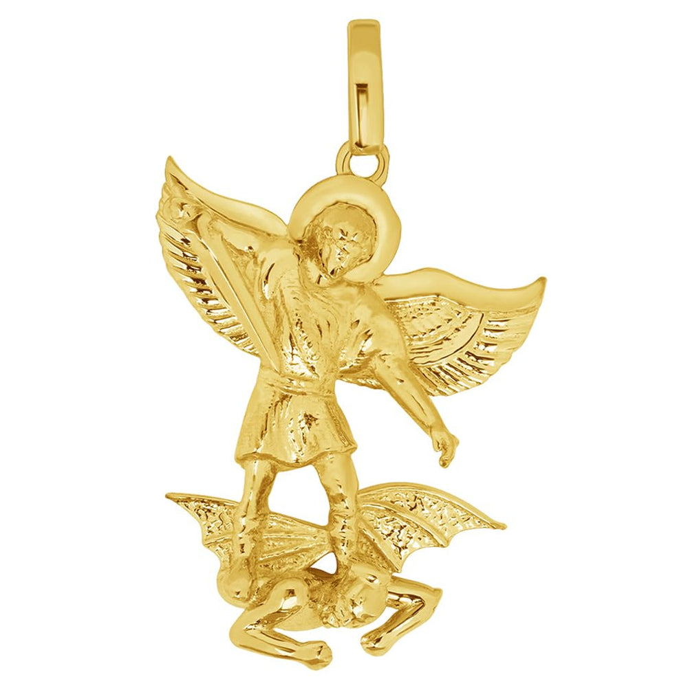 14k Yellow Gold Classic Saint Michael the Archangel Defeating Evil Pendant