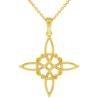 Load image into Gallery viewer, 14k Yellow Gold Witch&#39;s Knot Cross Wiccan Symbol Pendant with Rolo Cable Chain Necklace
