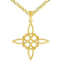 Load image into Gallery viewer, 14k Yellow Gold Witch&#39;s Knot Cross Wiccan Symbol Pendant with Rolo Figaro Chain Necklace
