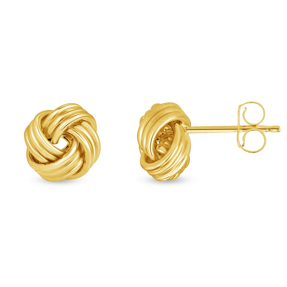 Solid 14k Yellow Gold Twisted Love Knot Stud Earrings - 9mm to 11mm