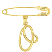Load image into Gallery viewer, 14k Yellow Gold Elegant Script Letter Cursive Initial Charm with Safety Pin Brooch - A to Z
