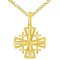 Load image into Gallery viewer, 14k Yellow Gold Christian Crusaders Jerusalem Cross Pendant with Figaro Chain Necklace
