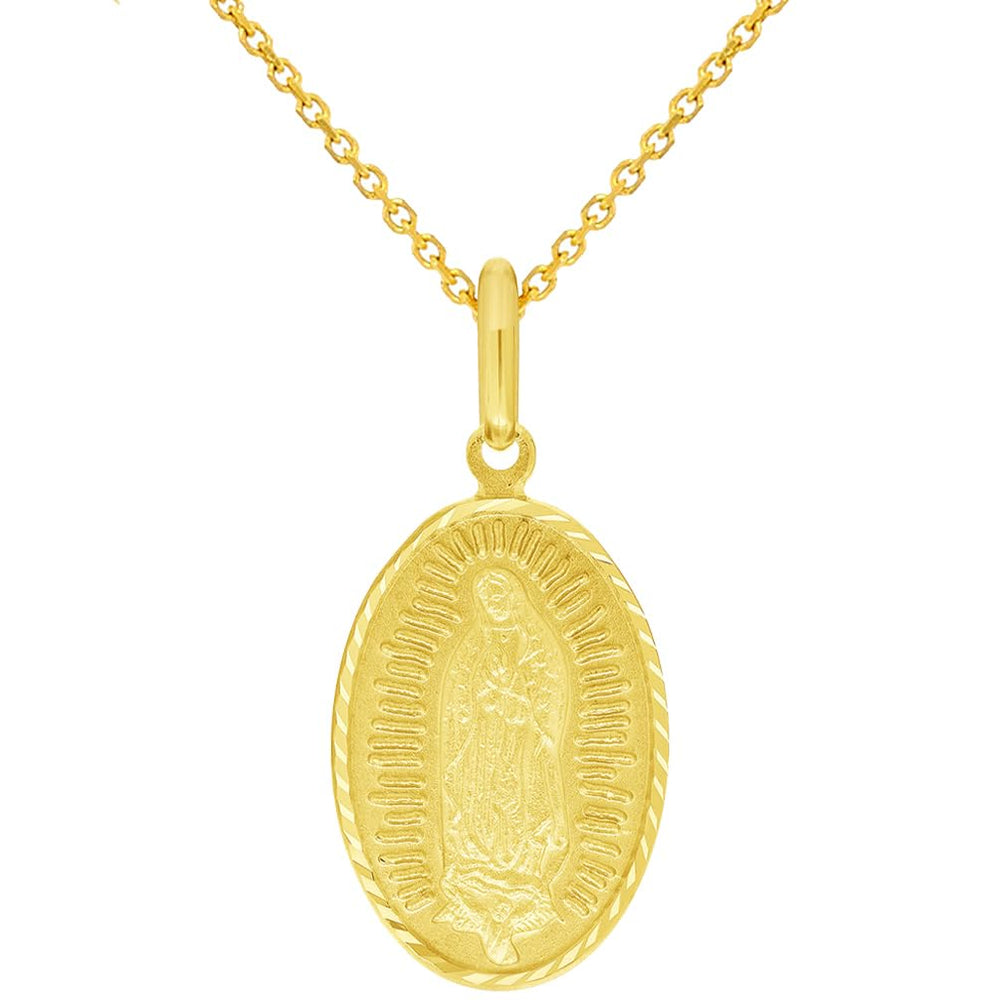 Solid 14k Yellow Gold Our Lady of Guadalupe Oval Pendant Necklace - 3 Sizes