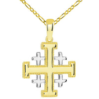 Load image into Gallery viewer, Solid 14k Yellow Gold Crusaders Jerusalem Cross Pendant with Figaro Chain Necklaces
