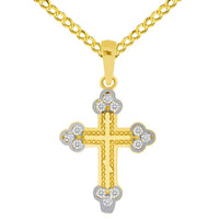Load image into Gallery viewer, Solid 14k Yellow Gold Small C-Z Eastern Orthodox Cross Charm Pendant with Rolo Curb Chain Necklace
