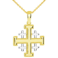 Load image into Gallery viewer, Solid 14k Yellow Gold Crusaders Jerusalem Cross Pendant with Cable Chain Necklaces
