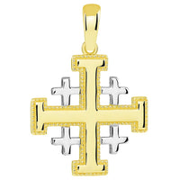 Load image into Gallery viewer, Solid 14k Yellow Gold Crusaders Jerusalem Cross Pendant with Cable Chain Necklaces

