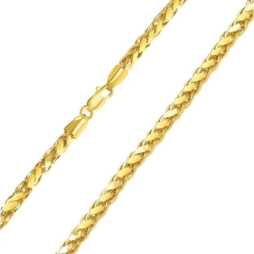14k Yellow Gold Hollow 4mm Braided Wheat Franco Chain Necklace with Lobster Claw Clasp