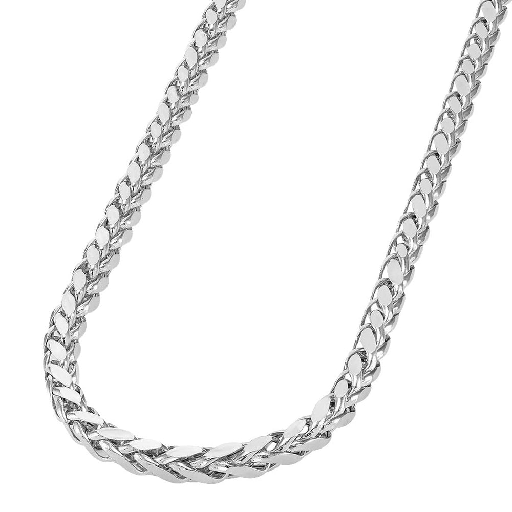 14k White Gold Hollow 5mm Braided Wheat Franco Chain Necklace with Lobster Claw Clasp