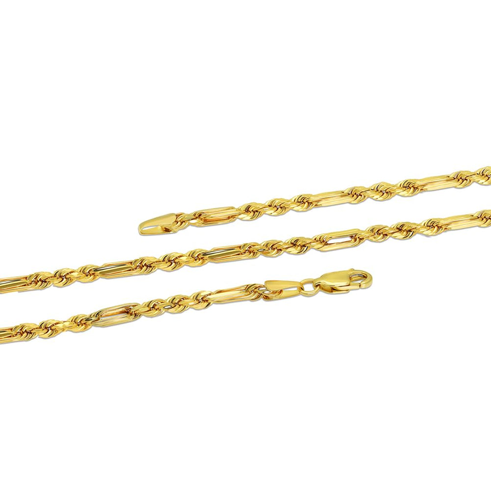14k Yellow Gold Hollow 2mm Figarope Chain Figaro Rope Necklace with Lobster Claw