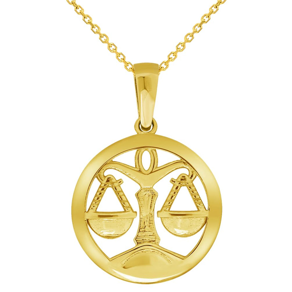 14k Yellow Gold Round Zodiac Sign Charm Horoscope Pendant Necklace (Small)