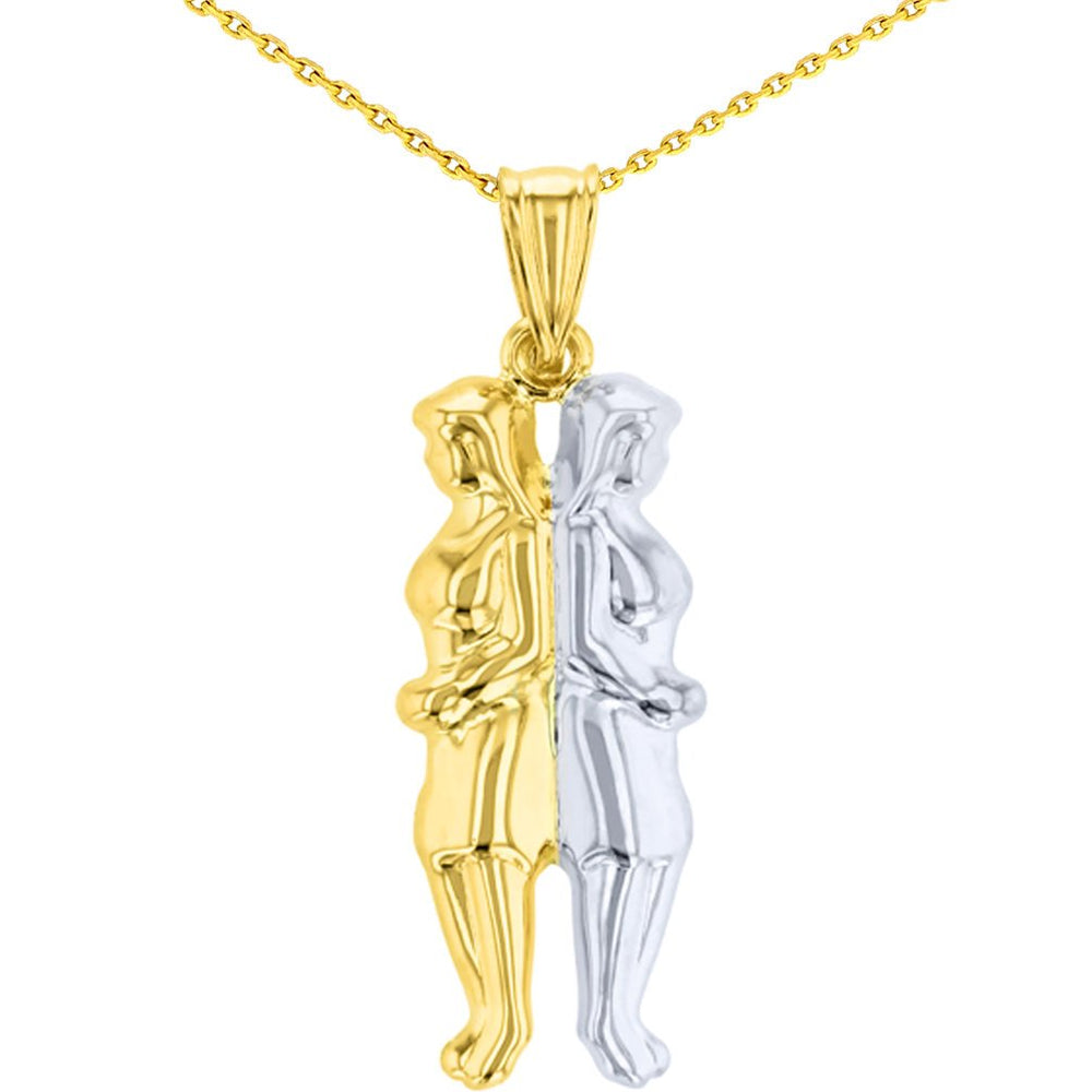 High Polish 14K Yellow Gold Gemini Pendant Zodiac Sign Charm with Cable Chain Necklaces