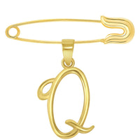 Load image into Gallery viewer, 14k Yellow Gold Elegant Script Letter Cursive Initial Charm with Safety Pin Brooch - A to Z
