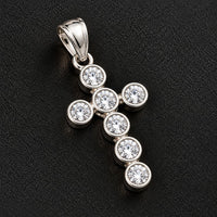 Load image into Gallery viewer, Solid 925 Sterling Silver Bezel Set Mini Cross Charm Pendant with Cubic-Zirconia
