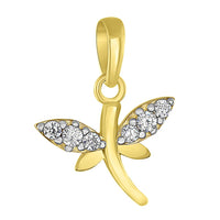 Load image into Gallery viewer, Solid 14K Yellow Gold Dainty Cubic Zirconia Studded Dragonfly Charm Pendant with Cuban Chain Necklace
