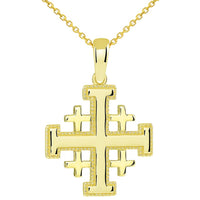 Load image into Gallery viewer, Solid 14k Yellow Gold Crusaders Jerusalem Cross Pendant with Cable Chain Necklaces
