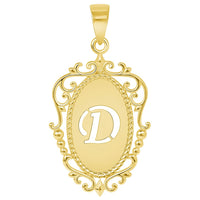 Load image into Gallery viewer, 14k Yellow Gold Elegant Filigree Oval Uppercase Initial Script Letter Plate Pendant - A to Z

