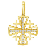 Load image into Gallery viewer, 14k Yellow Gold Cubic-Zirconia Christian Crusaders Jerusalem Cross Pendant with Rolo Figaro Chain Necklace
