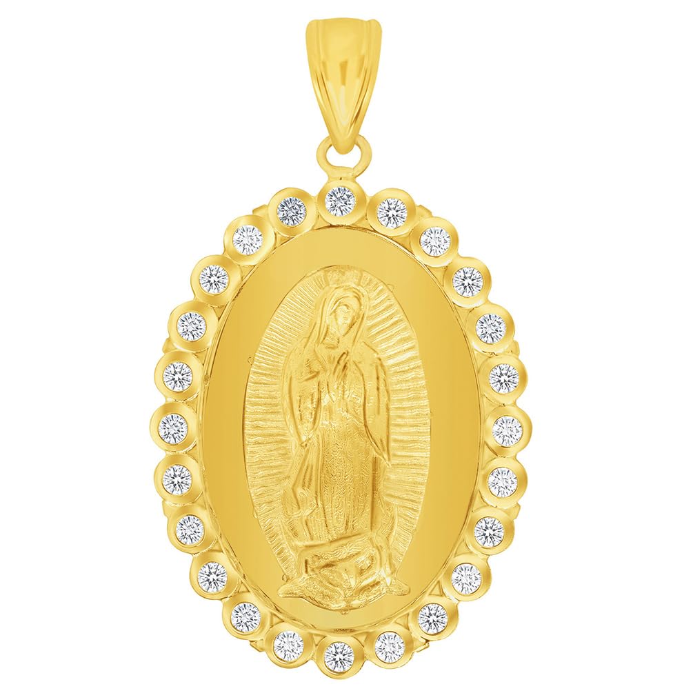 14k Yellow Gold Our Lady Of Guadalupe Elegant Oval Cubic Zirconia