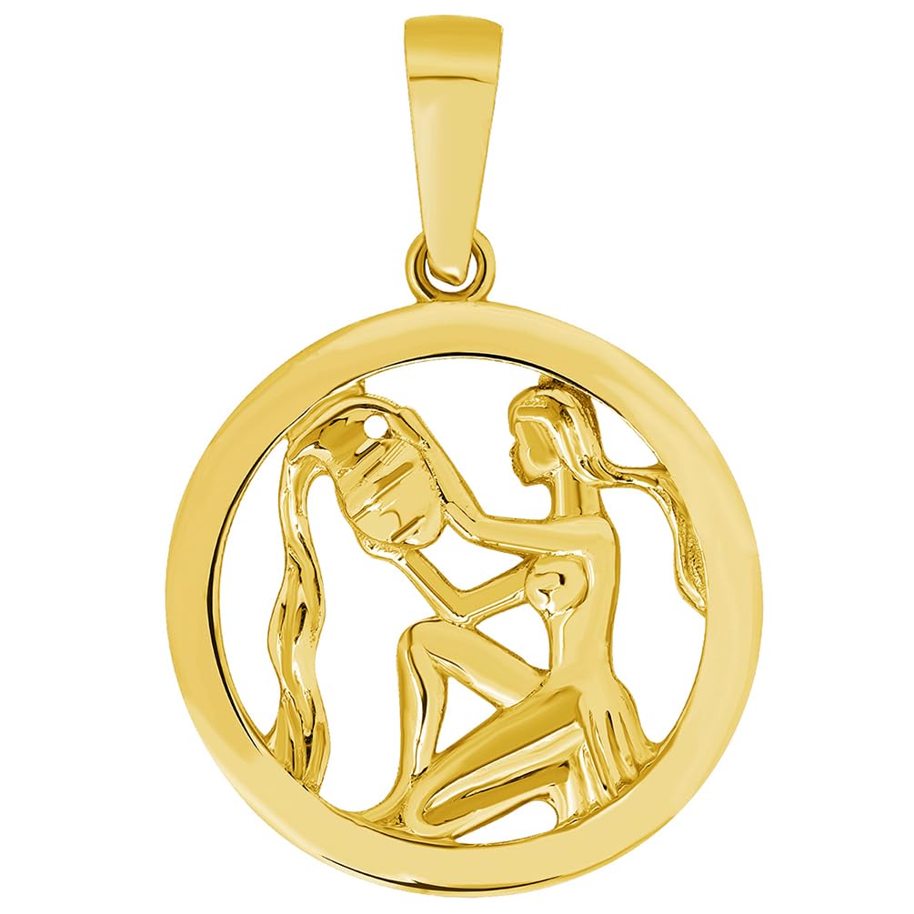 14k Yellow Gold Round Zodiac Sign Charm Horoscope Pendant (Small)