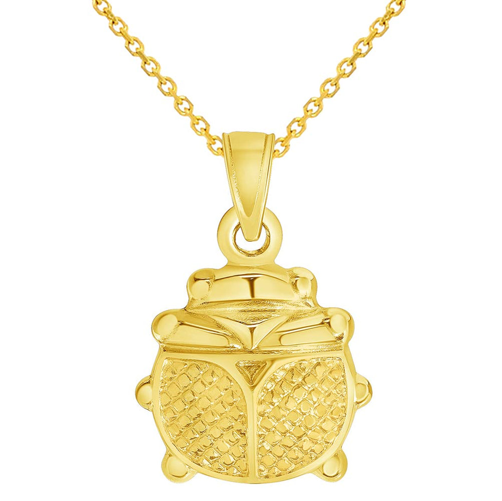 14k Yellow Gold 3D Ladybug Charm Good Luck Pendant Necklace