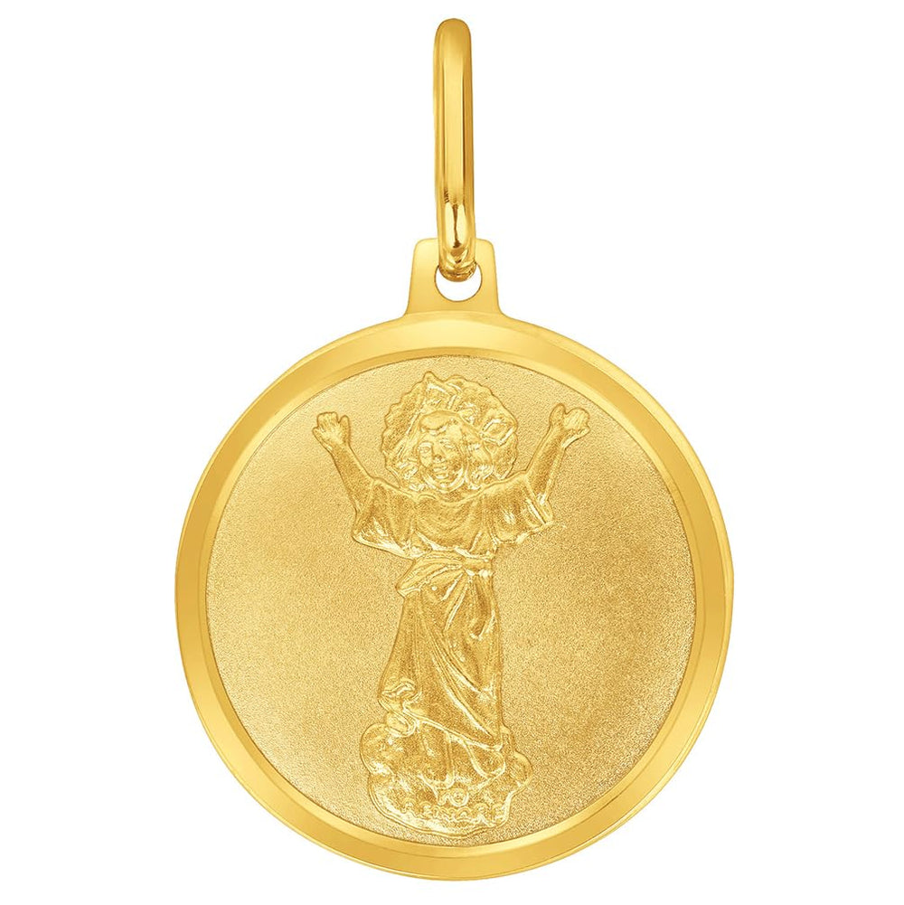 Solid 14k Yellow Gold Divino NiÃ±o Divine Jesus Round Medal Pendant