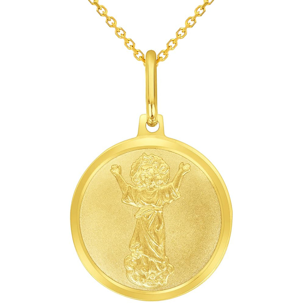 Solid 14k Yellow Gold Divino NiÃ±o Divine Jesus Round Medal Pendant with Cable Chain Necklaces