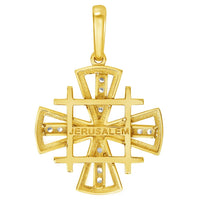 Load image into Gallery viewer, 14k Yellow Gold Cubic-Zirconia Christian Crusaders Jerusalem Cross Pendant with Rolo Cable Chain Necklace
