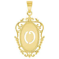 Load image into Gallery viewer, 14k Yellow Gold Elegant Filigree Oval Uppercase Initial Script Letter Plate Pendant - A to Z
