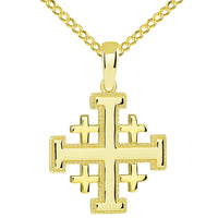 Load image into Gallery viewer, Solid 14k Yellow Gold Crusaders Jerusalem Cross Pendant with Curb Chain Necklaces
