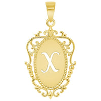 Load image into Gallery viewer, 14k Yellow Gold Elegant Filigree Oval Uppercase Initial Script Letter Plate Pendant - A to Z
