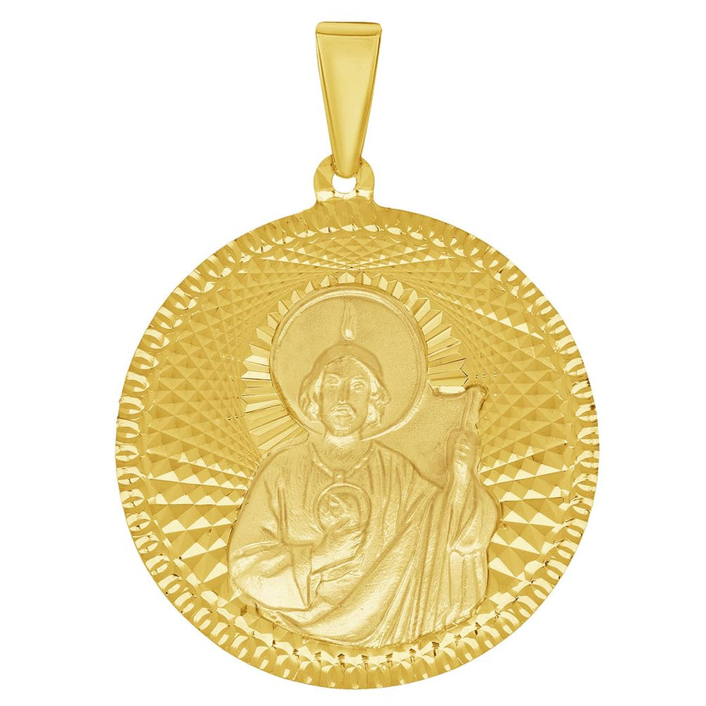 Jewelry America 14k Yellow Gold Round Shaped Saint Jude Charm Textured Medallion Pendant - 4 Sizes