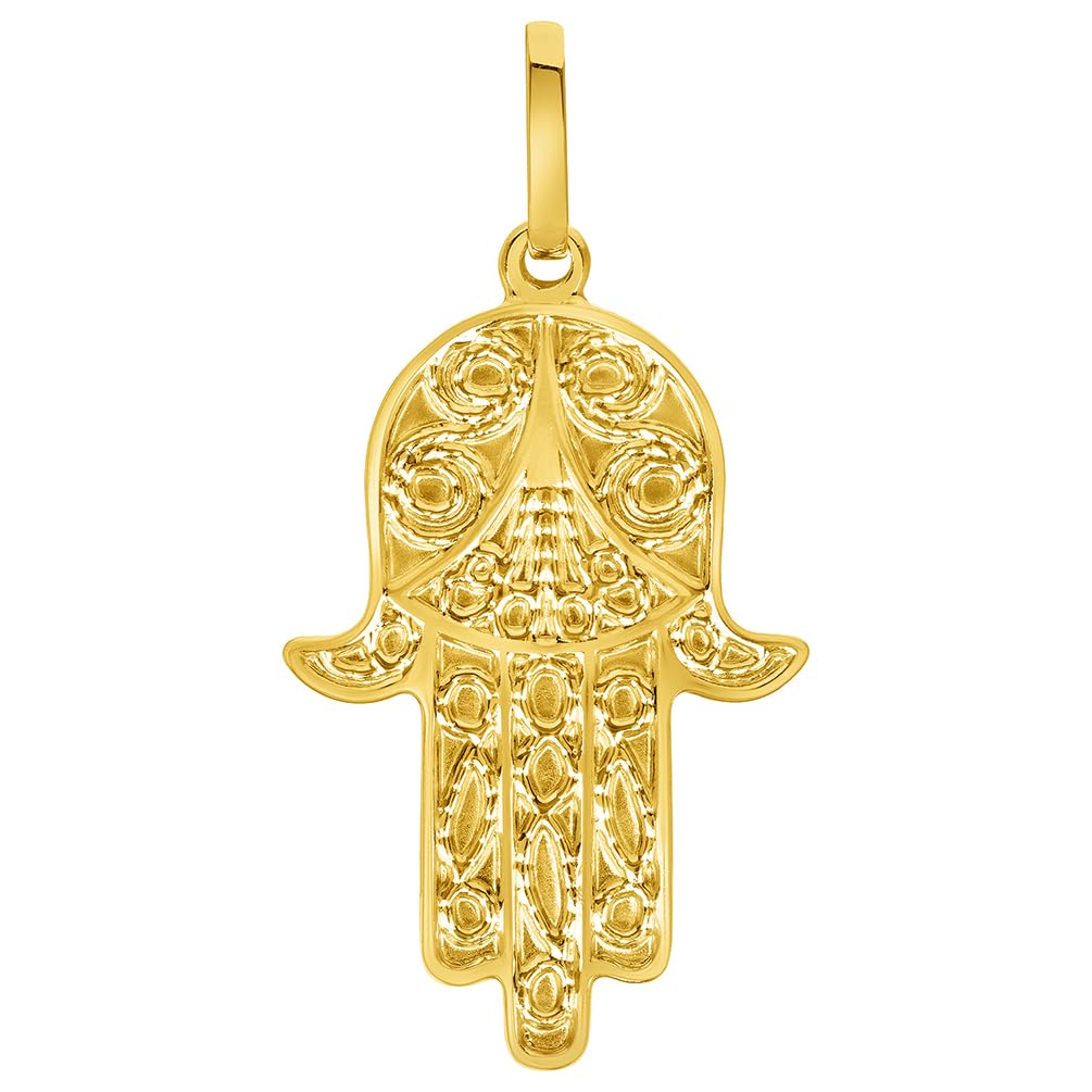 Solid 14k Yellow Gold Dainty Filigree Hamsa Hand of Fatima Pendant