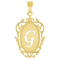 Load image into Gallery viewer, 14k Yellow Gold Elegant Filigree Oval Uppercase Initial Script Letter Plate Pendant - A to Z
