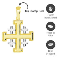 Load image into Gallery viewer, Solid 14k Yellow Gold Crusaders Jerusalem Cross Pendant with Cable Chain Necklaces
