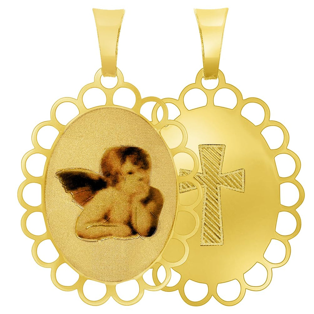 14k Yellow Gold Guardian Angel Picture Pendant