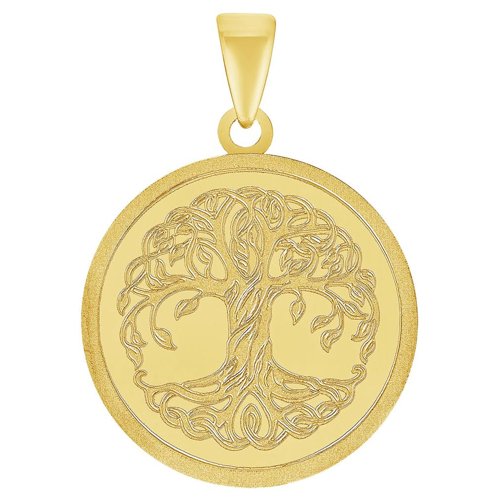 14k Solid Yellow Gold Tree of Life Medallion Charm Pendant