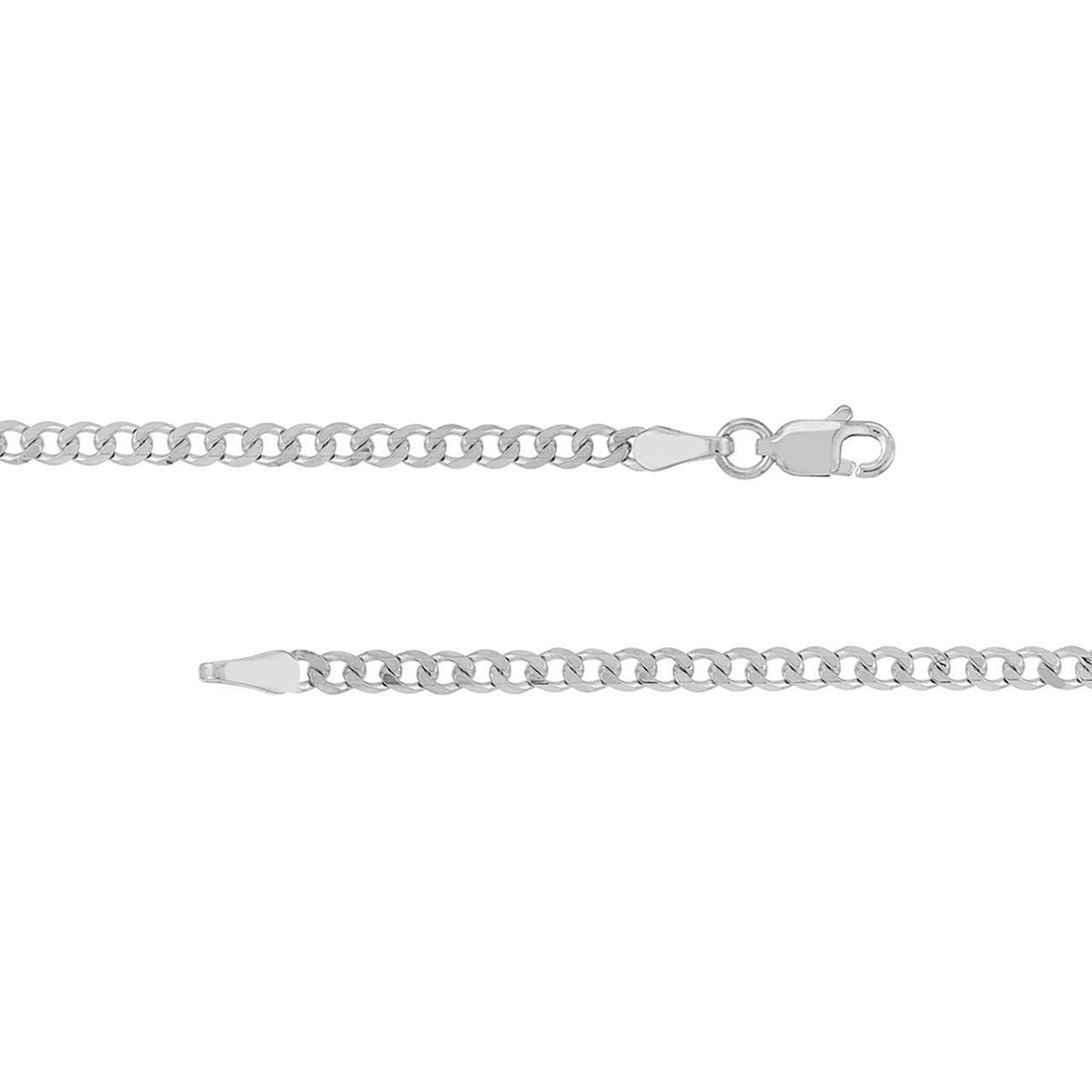 Solid 925 Sterling Silver 3.5mm Concave Curb Link Cuban Chain Necklace with Lobster Lock