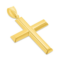 Load image into Gallery viewer, High Polish 14k Yellow Gold Beveled Edge Religious Plain Cross Pendant With Cable, Curb or Figaro Chain Necklace
