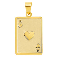 Load image into Gallery viewer, Solid 14k Yellow Gold Ace of Hearts Card Pendant with Rolo Cable, Cuban Curb, or Figaro Chain Necklace
